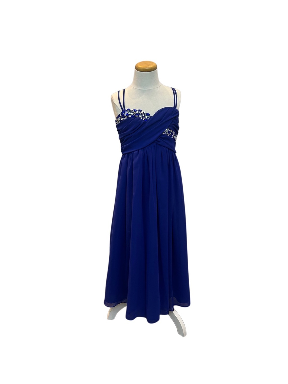 Girls Royal Blue Beaded Empire Waist Dress